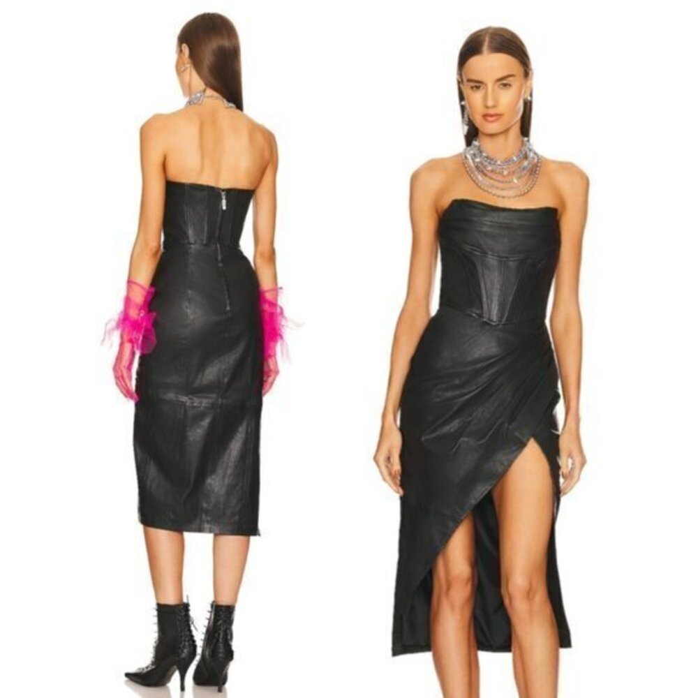 Aya Leather Midi Dress in Black NBD